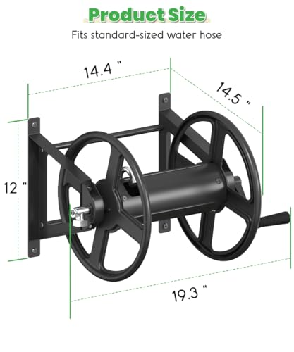 Garden Hose Reel Wall Mounted, Heavy-Duty Water Hose Holder Winder with 3.9 ft Leader Hose & Brass Fitting, Hose Hanger Storage Rack Holds 125-Feet of, 5/8-Inch, for Yard Lawn Farm, Black - color: Black