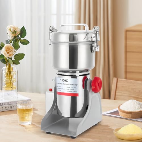 Electric Grain Mill Grinder 1000g Stainless Steel Grinding Machine Commercial Food Grain Mill with High-Pressure Lid 30000r/min High-Speed Dry Grinder for Kitchen (3600W 110V) - size: 1000g electric grain grinder