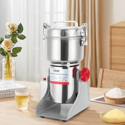 Electric Grain Mill Grinder 1000g Stainless Steel Grinding Machine Commercial Food Grain Mill with High-Pressure Lid 30000r/min High-Speed Dry Grinder for Kitchen (3600W 110V) - size: 1000g electric grain grinder