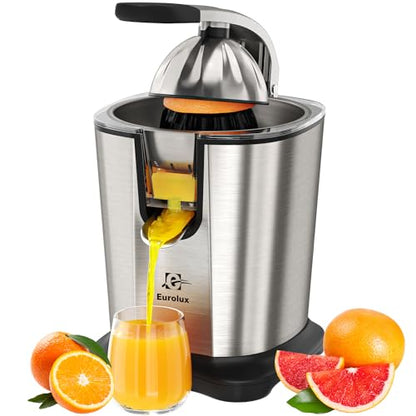Eurolux Power-Pro Premium Electric Citrus Juicer - With 300 Watts of Power, The Most Powerful Juicer, For An Easy Smooth Juicing Experience | New Updated Design - color: Stainless Steel, size: Pro XL Size