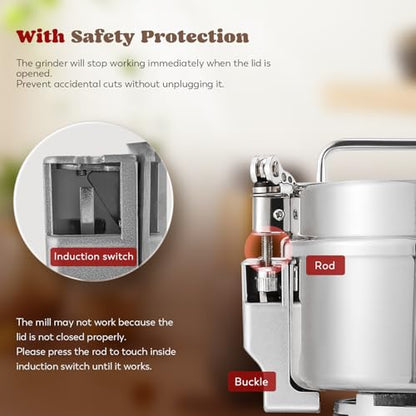 Moongiantgo 2500g Safety Commercial Spice Grinder Grain Mill 3700W, 110V | High-speed Stainless Steel Dry Spice Grinder Pulverizer for Wheat Corn Rice Pepper Herbs Coffee Beans Dried Mushrooms - size: 2500g