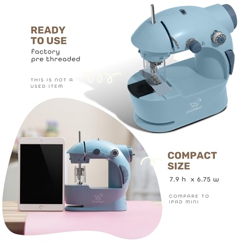 CraftBud Mini Sewing Machine for Beginners, Adults and Kids Sewing Machine - color: Blue, size: Premium Set