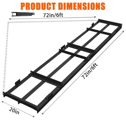 6FT Heavy Duty Drag Harrow, Tow Behind Driveway Grader & Land Leveler for ATV, UTV, Tractor & Lawn Mower, with 6FT Chain & Adjustable Bars for Gravel, Sand, Arena, Pasture, Lawn Care - size: 6 FT