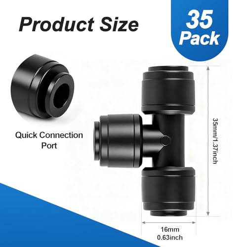 35 Pack Quick Connect 1/4 Inch Drip Irrigation Tee Fittings, 1/4'' Dripline Push-to-Fit T Connectors for 1/4-Inch Drip Tube Leak-Free Fittings for Garden Sprinkler Systems - size: 1/4" Quick Connect Tee-35P