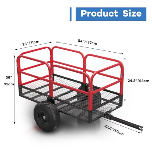 1700lb Heavy Duty Utility Dump Cart Trailer – 17 Cu.Ft Iron Mesh Tow Behind Cargo Trailer – Removable Sides & Tailgate – for ATV, UTV, Lawn Tractors, Garden Use – Specification: 1700 lb Iron - size: Style B