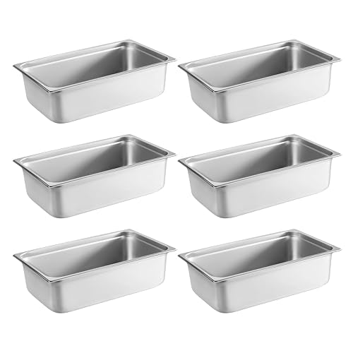 New Star Foodservice Full Size Stainless Steel Steam Table Pan, 20.8 x 12.8 x 6.0 Inches, 18/8 Stainless Steel, 24 Gauge, NSF Certified (Set of 6) - size: Full, style: 6" Deep
