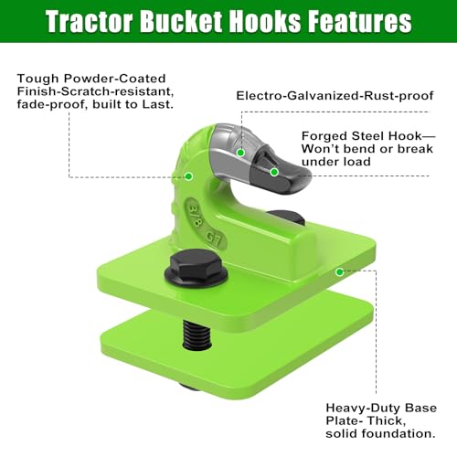 Insaga 3/8" Tractor Bucket Hooks - 2 Pack Forged Steel Bolt-On Grab Hooks - color: Light Green-2Pack