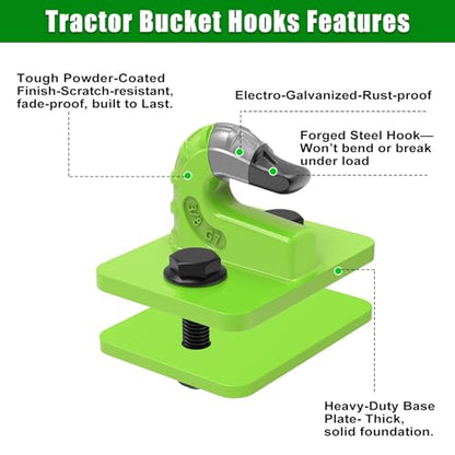 Insaga 3/8" Tractor Bucket Hooks - 2 Pack Forged Steel Bolt-On Grab Hooks - color: Light Green-2Pack