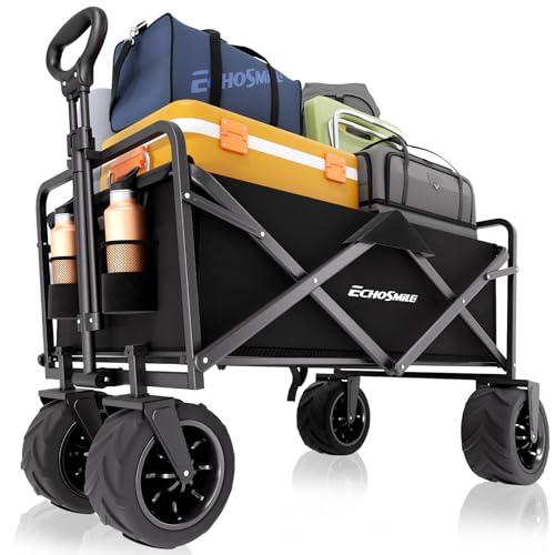 EchoSmile Wagons Carts Foldable Heavy Duty 350L Cap for Camping, Black - color: Black-arrow