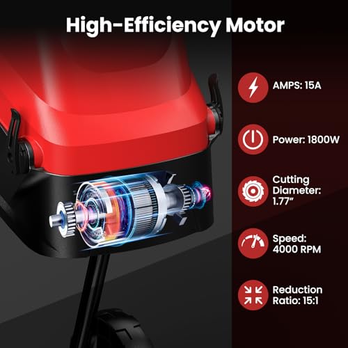 15 Amp Electric Wood Chipper Shredder, Corded Wood Mulcher Shredder with Plunger, Collection Bag & 15:1 Reduction, Garden Shredder with Wheels for Branches, Leaves, Waste(Red)