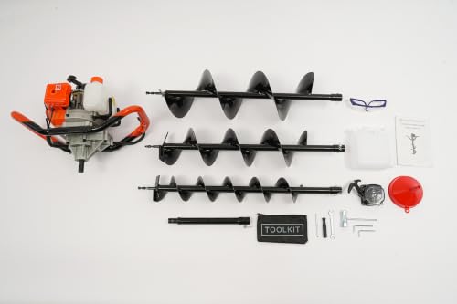 52CC Gas Powered Post Hole Digger, 3 Auger Bits (4", 6", 8") - color: 52CC,1.98HP