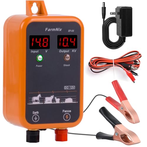 FarmNix 10KV Electric Fence Charger with LED Indicator, 5 Miles Electric Fence 1 Joules Pulse Energy,Waterproof Electric Fence Kit Suitable for Farm Animals,Pets,Poultry,Ranches and Gardens