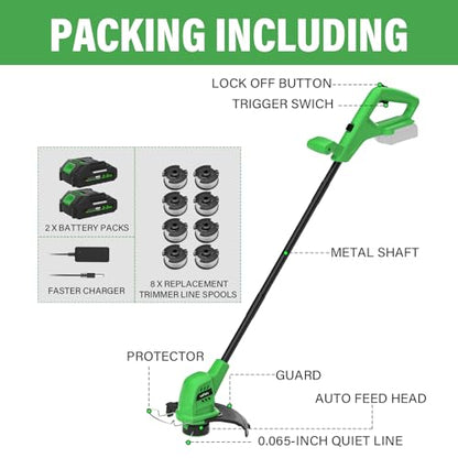 Cordless Weed Wacker 20V, Battery Powered String Trimmer, 10-Inch - color: Dark green