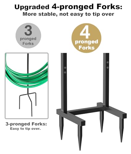 Artigarden Freestanding Garden Hose Holder with 4 Spikes, Heavy Duty Metal Reel Stand Hanger Rack Organizer, Holds Storage 150ft Hose for Outside Yard Lawn, Black - style: Wave Style