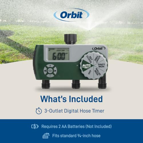 Orbit Programmable Digital Hose Watering Timer - 3 Outlet - Battery Powered - with LCD Screen - Built-in Rain Delay - Water-Resistant - 56082 - size: 3 Outlet
