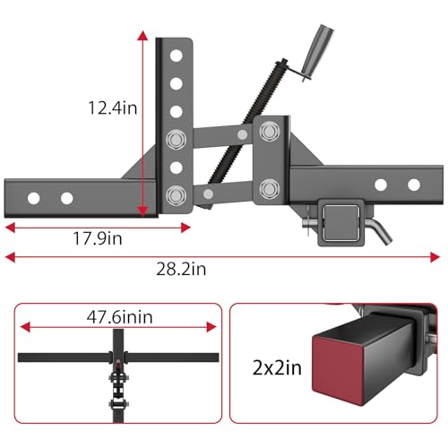 ATV/UTV Manual Implement Lift, 1-Point and 2-Inch Receiver, 50 in, Adjustable Height, UTV ATV Rake Scrape Blade Plow Disc Universal Tow Behind Attachments