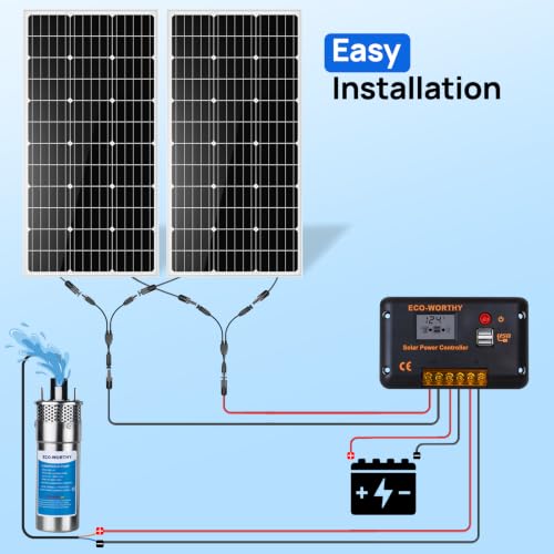 ECO-WORTHY 200W Solar Well Pump Kit, 12V Stainless Steel Deep Well Solar Pump, 2pcs Solar Panels with Controller and Cable for Off-grid Living, Irrigation, Farm, Delivered in Multiple Packages - style: 12V 230FT 3.2GPM Kit