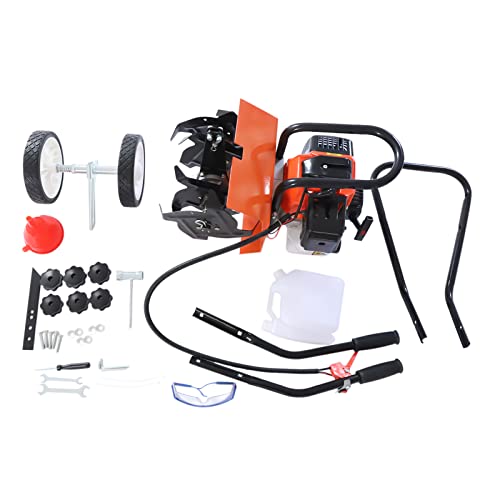 Garden Cultivator Gas Powered Soil Tiller, 2-Stroke 1.7HP 43CC Air-Cooled Front Tine Rototiller, 8500RPM Walk Behind Mini Gas Cultivator Tiller with 1.97-3.94in Tilling Depth & 9.84in Width - size: 1.7HP 43CC Style2