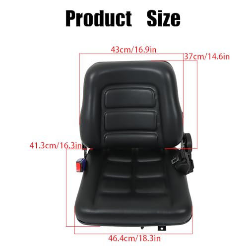GXYWADY Universal Adjustable Fold Down Forklift Seat Replacement for Tractor Loader Excavator Forklift Black