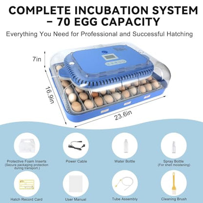 Series IV - 70 Egg Incubator for Breeders, Sensor-Based Precise Humidity + Temp Control, Chick Separator, Adjustable Egg Spacing, Custom-Interval Auto Turn + Auto Stop, Preset Incubation Days