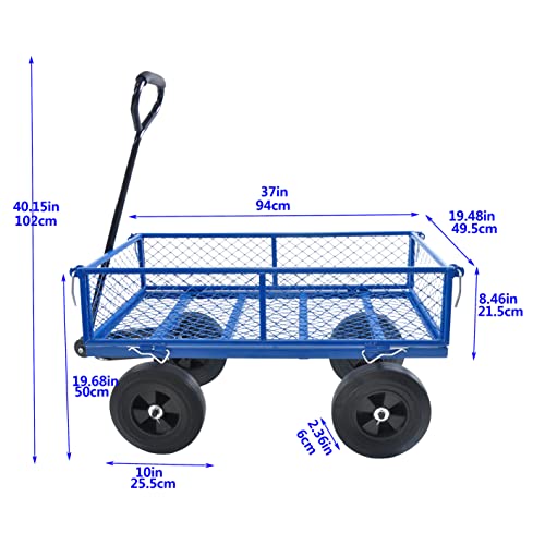 TC1840 Blue Solid Wheels Garden Dump Cart - Utility Wagon with Removable Sides - Steel Frame & Wheels - Adults - Outdoor Use - color: Blue Solid Wheels