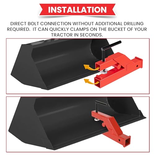 HECASA Clamp On Trailer Hitch 2" Ball Tractor Mount Receiver Hitch Mount Adapter Compatible with Deere Bobcat Tractor Bucket