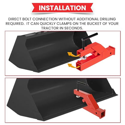 HECASA Clamp On Trailer Hitch 2" Ball Tractor Mount Receiver Hitch Mount Adapter Compatible with Deere Bobcat Tractor Bucket
