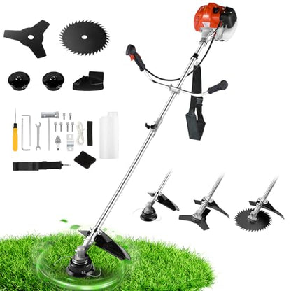 58cc 4-in-1 Gas Weed Wacker, 2-Stroke Engine Brush Cutter with Bike Handles - color: Orange-red