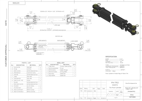 TruePower Tie-Rod Hydraulic Cylinder, 2" Bore x 4" Stroke - 2500 PSI - size: 2" Bore x 4" Stroke
