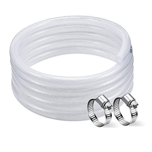 DAVCO 1/4" ID - 100 ft Heavy Duty Braided Clear Plastic Vinyl Tubing, Flexible High Pressure Reinforced PVC Plastic Tube Hose, Non-toxic, BPA Free, with 2 Stainless Clamps - size: 1/4"ID, style: 100 Feet