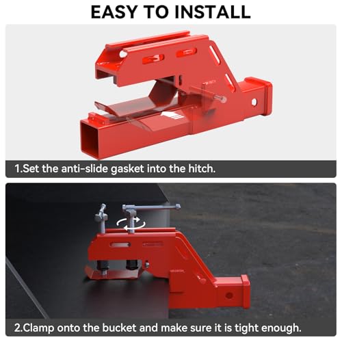 Clamp on Trailer Hitch 2" Receiver for Tractor Bucket, Red, Non-Slip - color: Red