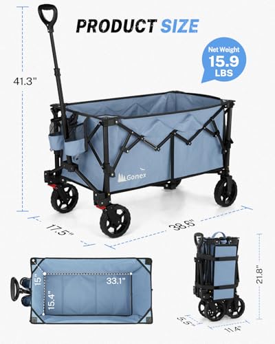 Gonex 38" L Collapsible Wagon Cart Foldable, 220L Folding Utility Cart - color: Blue