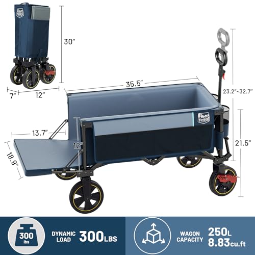 Timber Ridge 49" Extra Long Collapsible Folding Wagon with Tailgate&Brakes - color: Blue, size: 250L