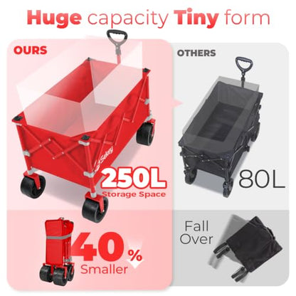 Sekey 250L Beach Wagon, 400 lb Capacity, Foldable, All-Terrain Wheels - color: Red