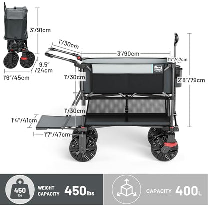 TIMBER RIDGE Push & Pull Double Decker Wagon, 400L Capacity & 450lb Load - color: Gray, size: With Push Handle