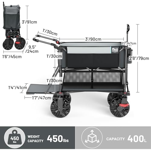 TIMBER RIDGE Push & Pull Double Decker Wagon, 400L Capacity & 450lb Load - color: Gray, size: With Push Handle