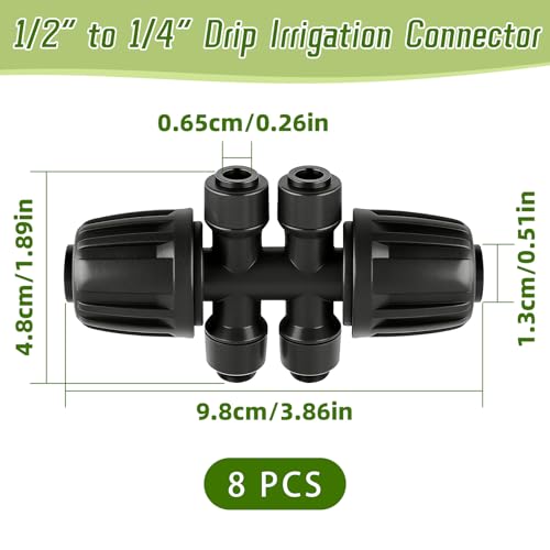 8 PCS 1/2" to 1/4" Drip Irrigation Tee Fitting,6 Way Quick Connect - size: 8PCS 1/2" to 1/4" Connect (6 Way))