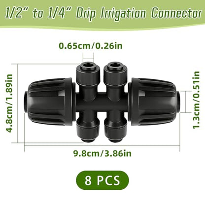 8 PCS 1/2" to 1/4" Drip Irrigation Tee Fitting,6 Way Quick Connect - size: 8PCS 1/2" to 1/4" Connect (6 Way))