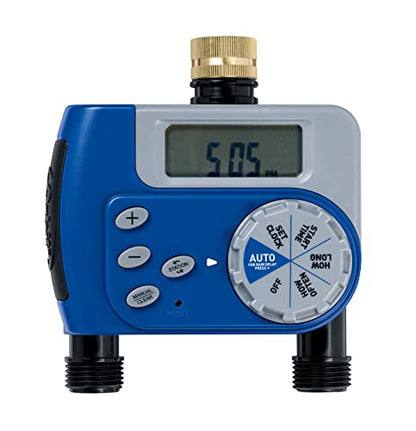 Orbit Programmable Digital Hose Watering Timer - 1 Outlet - Battery Powered - with LCD Screen - Built-in Rain Delay - Water-Resistant - 62061 (Brass 2 Outlet) - size: Brass 2 Outlet