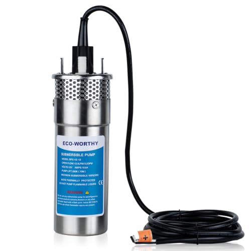 ECO-WORTHY 12V DC Submersible Deep Well Pump, IP65 Waterproof, MAX Flow 3.2GPM, Max Head 230ft, Water Pump Powered by Solar or Battery for Irrigation, Deep Well Water Extraction, Off-Grid Use - size: 12v 120w Well Pump
