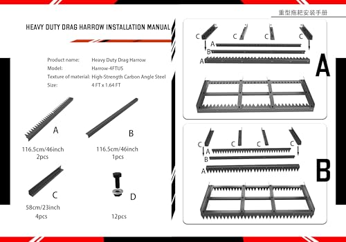Heavy Duty Dual-Sided Drag Harrow for Driveway Leveling & Soil Raking