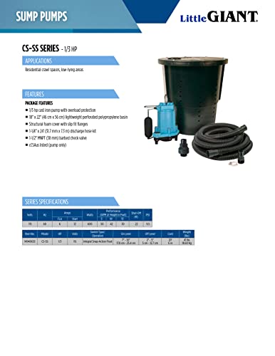 Little Giant CS-SS, 115V, 1/3 HP Automatic Crawl Space Sump/Basin Kit