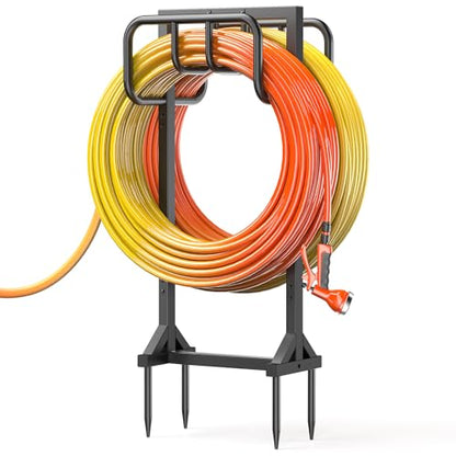 HeroicLion Garden Hose Holder Holds 2 x 160FT Hoses, Super Stable Water Hose Holders with 4 Spikes, Rustproof Freestanding Hose Stand Hanger Garden Hose Storage for Outside Yard Lawn Farm, Black - color: Black-39.8 inch Height