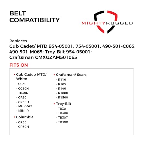 954-05001 Deck Belt Replacement, Length 43.5", Heavy-Duty, Aramid Cord Replacement for Cub Cadet CC30 CR30 Series, Columbia CR30 Craftsman R110 R1000, Troy Bilt TB30 Series with 30" Deck Riding Mowers - size: 43.5" x 1/2"