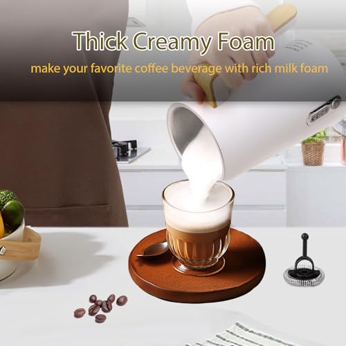 Electric Milk Frother and Steamer, 4-in-1 Milk Steamer with Wood Elements Design, Automatic Hot & Cold Foam Maker for Latte, Cappuccinos, Macchiato, Milk Warmer, Black (white) - color: White
