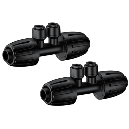 Pawfly 12 Pcs 1/2'' to 1/4'' Drip Irrigation Fittings, 4-Way Barbed Tee Quick Connectors with Anti-Drop Locked Nuts, Push-to-Fit Drip Irrigation Parts for Garden Lawn, Anti-Leak Reducing Tees - size: 12pcs 4 Way Reducing Tee
