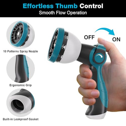 Besiter Garden Hose Nozzle, Hose Sprayer Nozzle with 10 Spray Patterns, Thumb Control On Off Valve,2 Pack High Pressure Metal Water Hose Nozzle for Car Wash, Plants, Pets & Outdoor Cleaning Blue Green - color: GreenBlue