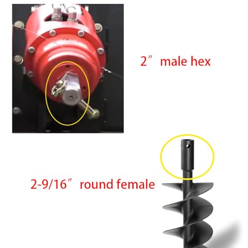 Auger Adapter 2 inch Female Hex to 2-9/16 Male Round Drive Shaft Convert