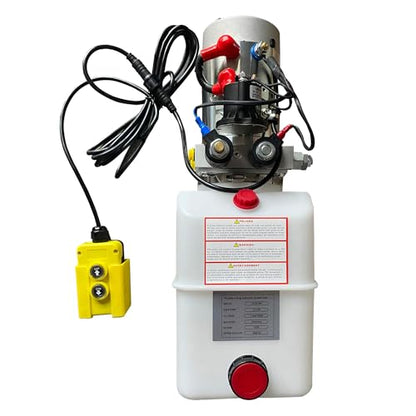 Double Acting Hydraulic Pump 5 Quart Hydraulic Power Unit 12V DC Hydraulic Pump (Plastic Oil Reservoir Double Acting 3200 PSI) SAE#6 Connector for Dump Trailer Car Lifting-US