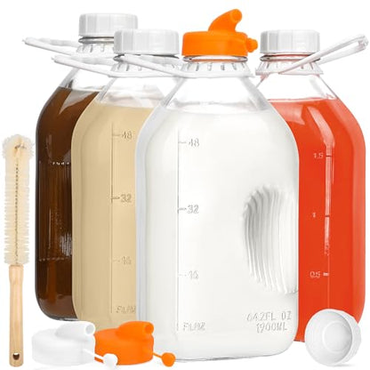 KMIGRUAN 64oz Glass Milk Bottle with Lid, 4 Pack 2QT Glass Milk Container - style: 4Pack